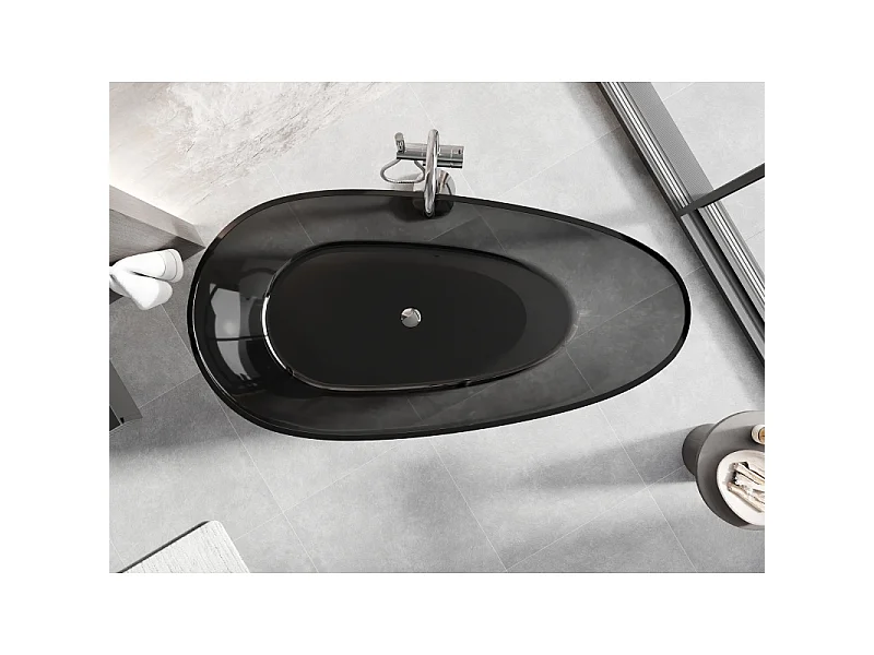 Mexen Glass baignoire autoportante noire transparente 170 x 85 cm, bouchon chromé - 58061708513