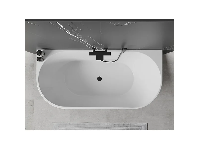 Mexen Oval wanna wolnostojąca przyścienna 180 x 80 cm, biała/czarna, przelew czarny - 52671808075-70