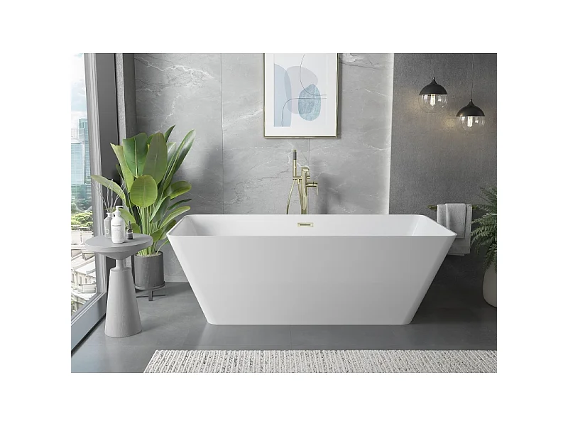 Mexen Velo Slim Freestanding Bathtub 170 x 75 cm, White, Gold Overflow - 52811707500-50