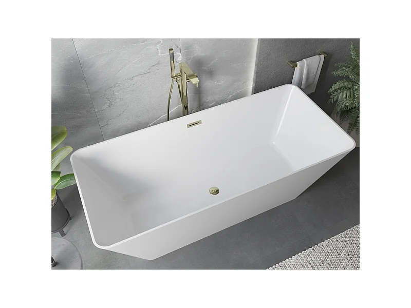 Mexen Velo Slim Freestanding Bathtub 170 x 75 cm, White, Gold Overflow - 52811707500-50