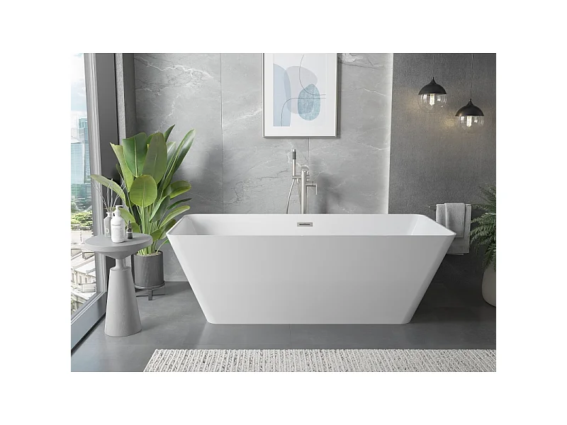 Mexen Velo Slim freestanding bathtub 170 x 75 cm, white, brushed nickel overflow - 52811707500-97
