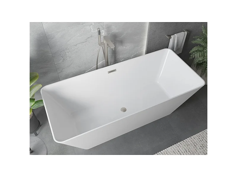 Mexen Velo Slim freestanding bathtub 170 x 75 cm, white, brushed nickel overflow - 52811707500-97