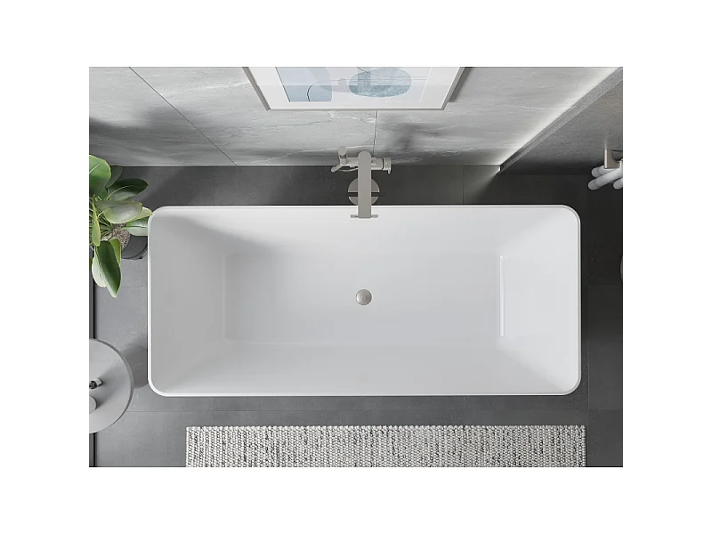 Mexen Velo Slim freestanding bathtub 170 x 75 cm, white, brushed nickel overflow - 52811707500-97