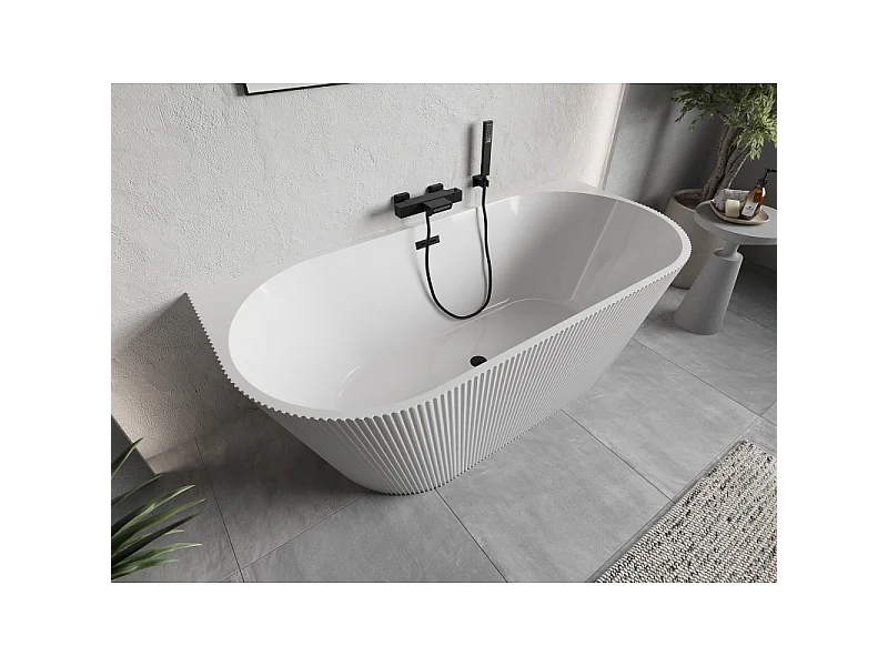 Mexen Oris vrijstaande gegroefde wandbad 150 x 75 cm, wit, zwarte overloop - 52871507500-70