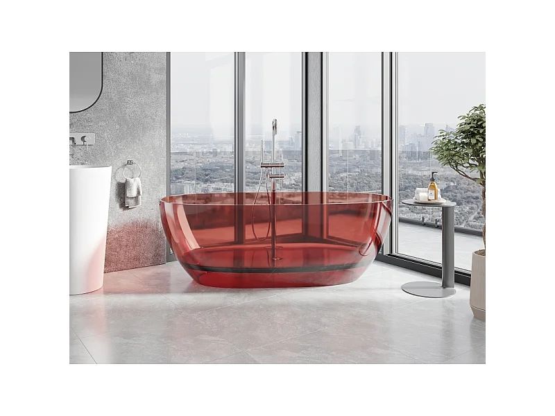 Mexen Pure roze vrijstaande transparante badkuip 170 x 80 cm, chromen afvoer - 58071708014