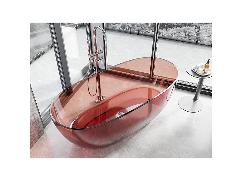 Mexen Pure roze vrijstaande transparante badkuip 170 x 80 cm, chromen afvoer - 58071708014