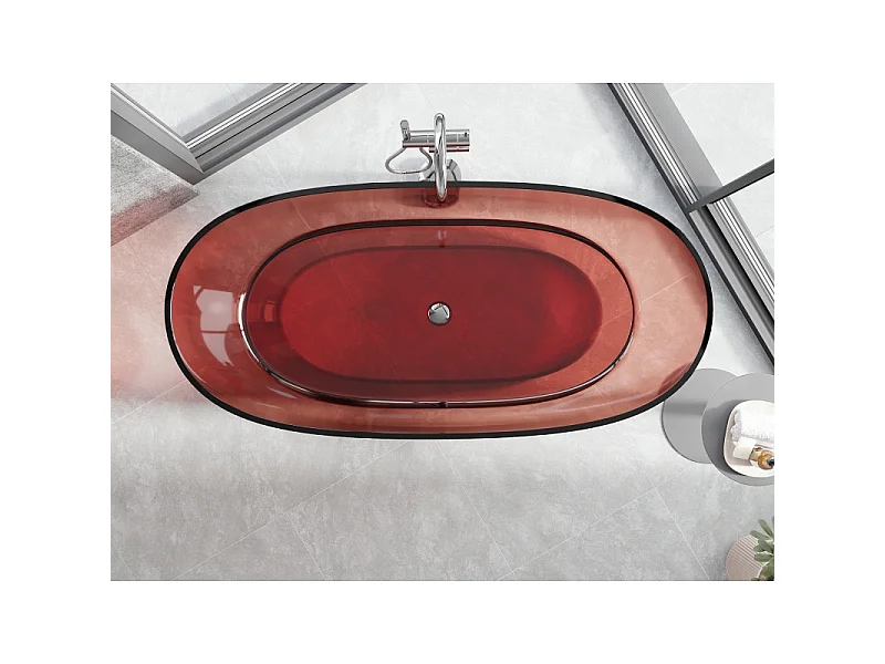 Mexen Pure roze vrijstaande transparante badkuip 170 x 80 cm, chromen afvoer - 58071708014