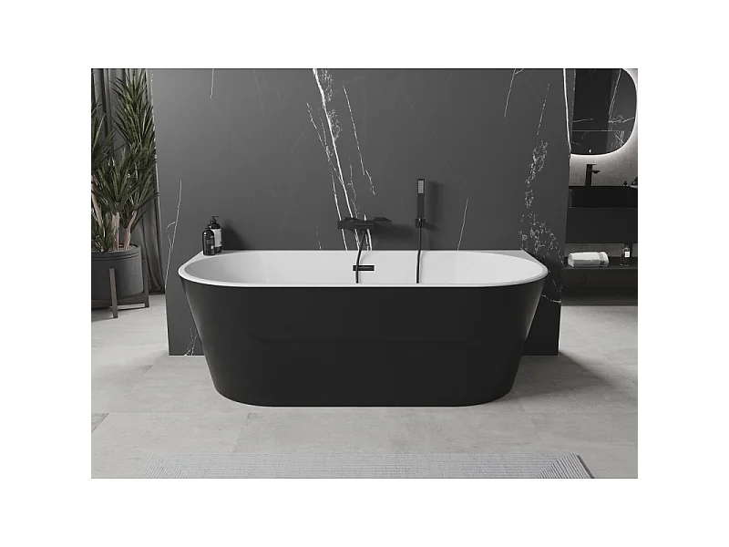 Mexen Oval bañera exenta contra la pared 150 x 75 cm, blanca/negra, rebosadero negro - 52671507575-70