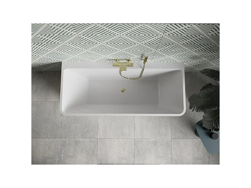 Mexen Volta banheira independente encostada à parede 170 x 75 cm, branca/preta, transbordo dourado escovado - 51131707575-55