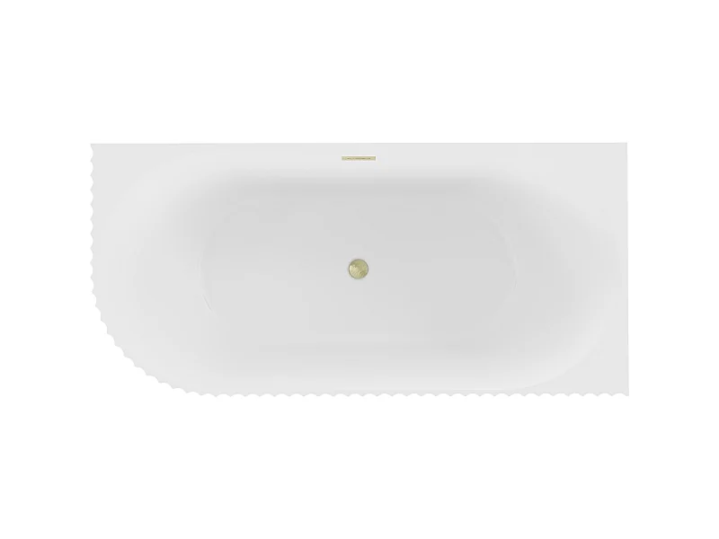 Mexen Gia banheira independente de canto com estrias direita 170 x 80 cm, branco mate, transbordo dourado escovado