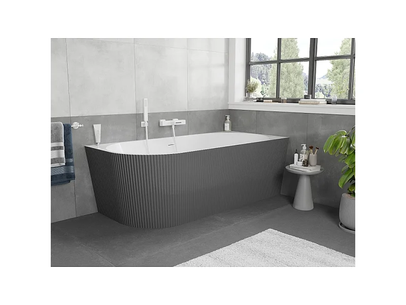 Mexen Silo free-standing corner bathtub, right grooved 170 x 80 cm, white/gray, white overflow - 52891708062P-20
