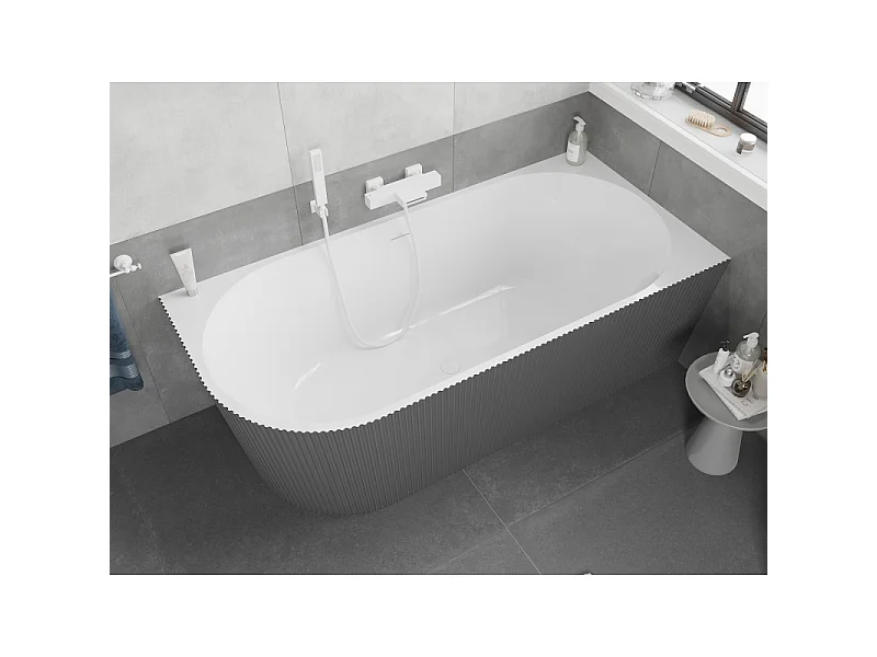 Mexen Silo free-standing corner bathtub, right grooved 170 x 80 cm, white/gray, white overflow - 52891708062P-20