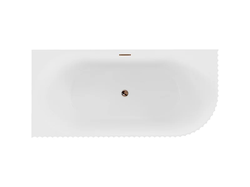 Mexen Gia vasca da bagno freestanding angolare scanalata sinistra 150 x 75 cm, bianca opaca, troppopieno oro rosa