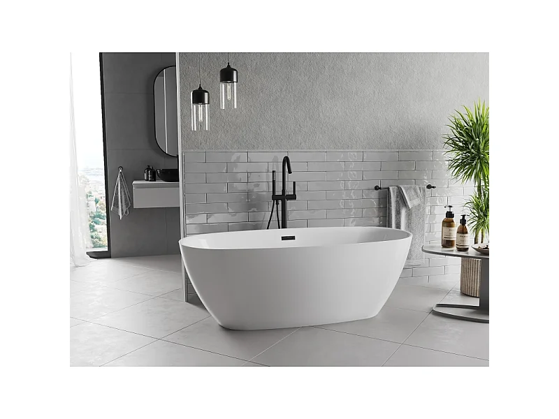 Mexen Luvo Slim baignoire autoportante 170 x 75 cm, blanche, trop-plein noir - 52801707500-70