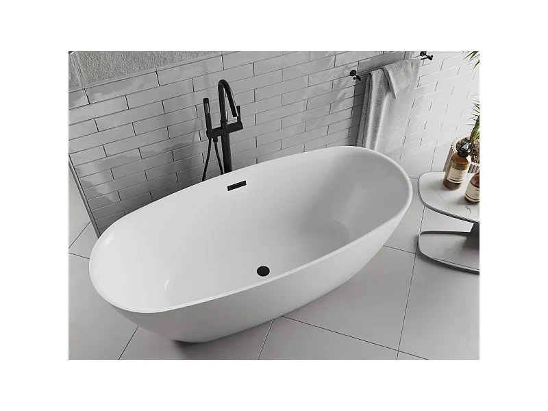 Mexen Luvo Slim baignoire autoportante 170 x 75 cm, blanche, trop-plein noir - 52801707500-70