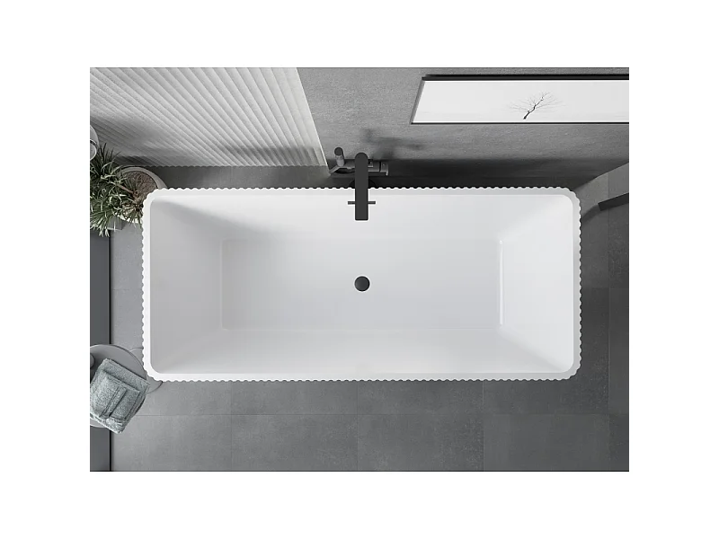 Mexen Tava vrijstaande geribbelde badkuip 170 x 75 cm, wit/zwart, zwarte overloop - 52851707575-70