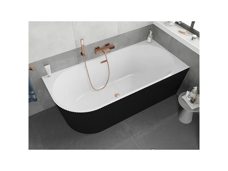 Mexen Silo freestanding corner right ribbed bathtub 170 x 80 cm, white/black, brushed copper overflow - 52891708075P-65