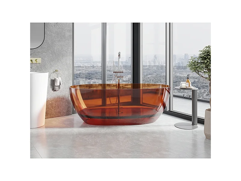 Mexen Pure aarde vrijstaande transparante badkuip 170 x 80 cm, chromen stop - 58071708005