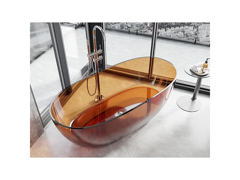 Mexen Pure aarde vrijstaande transparante badkuip 170 x 80 cm, chromen stop - 58071708005