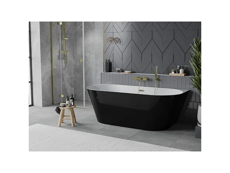 Mexen Oval Slim freestanding wall bathtub 170 x 80 cm, white/black, gold overflow - 52661708075-50