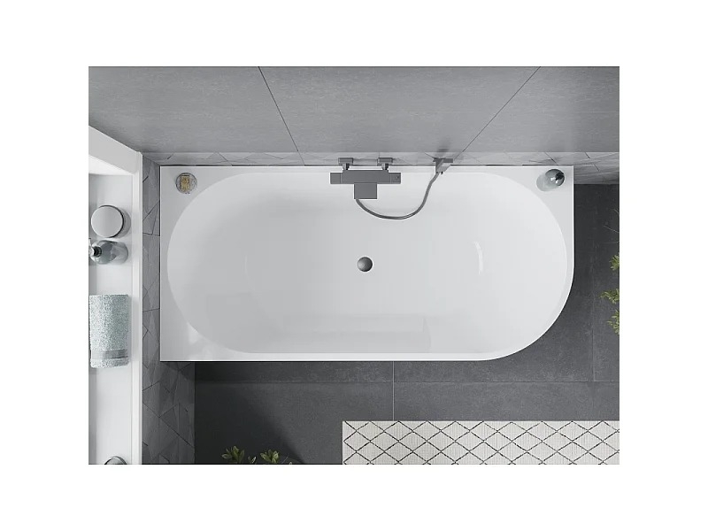 Mexen Mia freestanding left corner bathtub 160 x 75 cm, white, brushed gun gray overflow - 52691607500L-66