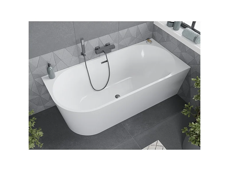 Mexen Mia free-standing corner bathtub right 150 x 75 cm, white, brushed gun gray overflow - 52691507500P-66