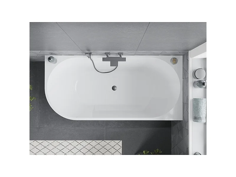 Mexen Mia free-standing corner bathtub right 150 x 75 cm, white, brushed gun gray overflow - 52691507500P-66