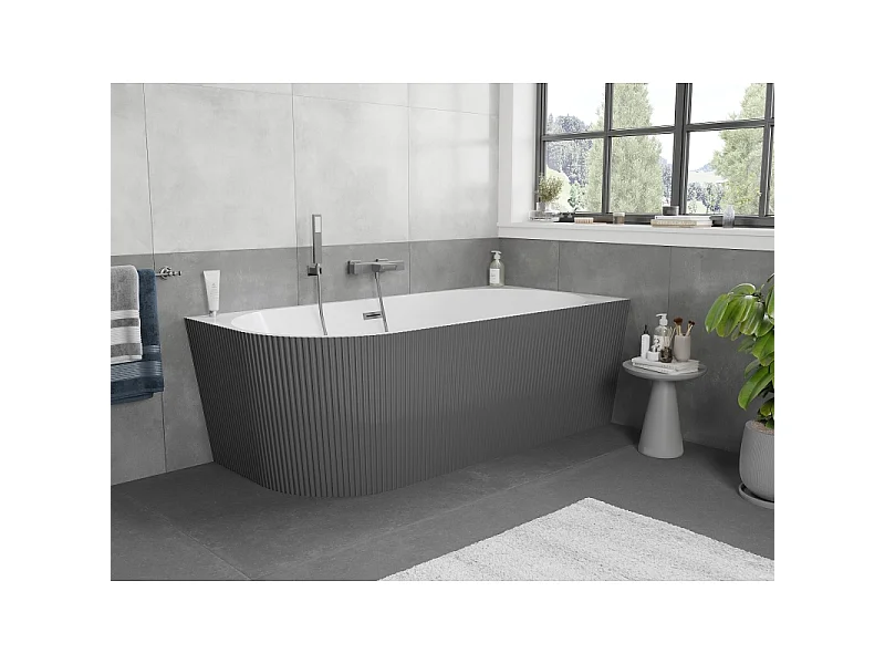 Mexen Silo freestanding corner bathtub right grooved 170 x 80 cm, white/gray, overflow gun metal - 52891708062P-95