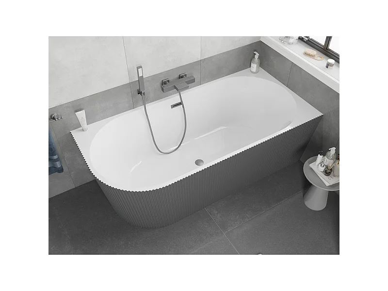 Mexen Silo freestanding corner bathtub right grooved 170 x 80 cm, white/gray, overflow gun metal - 52891708062P-95