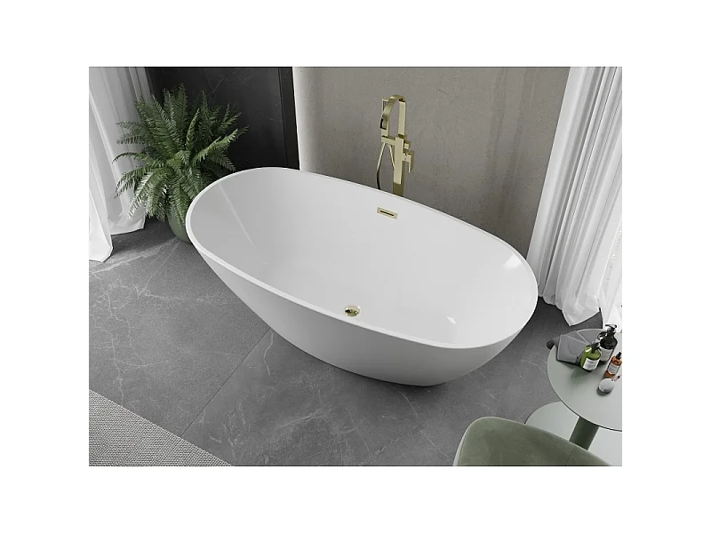 Mexen Eris baignoire autoportante 170 x 80 cm, blanche, trop-plein doré - 53441708000-50