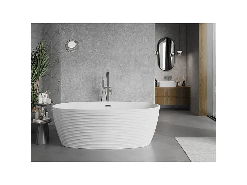 Mexen Lira freestanding bathtub model 170 x 80 cm, white, overflow gun gray brushed - 52831708000-66