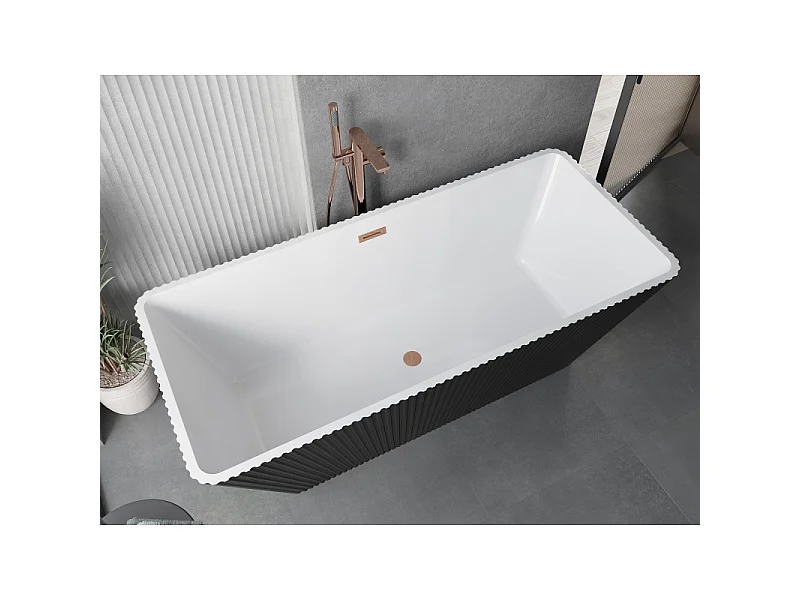 Mexen Tava vrijstaande gegroefde badkuip 170 x 75 cm, wit/zwart, overloop geborsteld koper - 52851707575-65