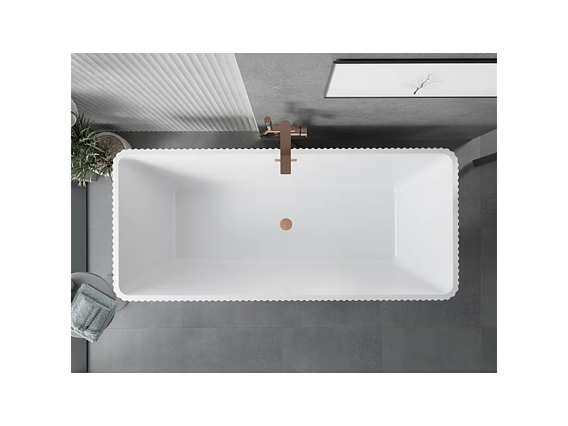 Mexen Tava vrijstaande gegroefde badkuip 170 x 75 cm, wit/zwart, overloop geborsteld koper - 52851707575-65