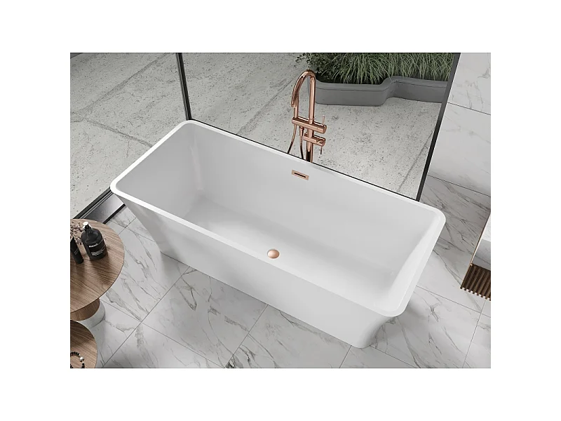 Mexen Tonia baignoire autoportante 170 x 75 cm, blanche, trop-plein en cuivre brossé - 52171707500-65