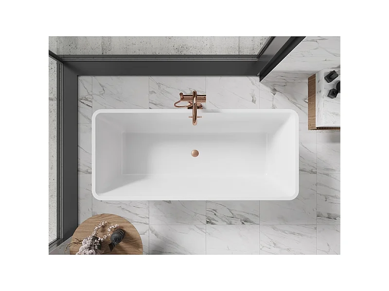 Mexen Tonia baignoire autoportante 170 x 75 cm, blanche, trop-plein en cuivre brossé - 52171707500-65