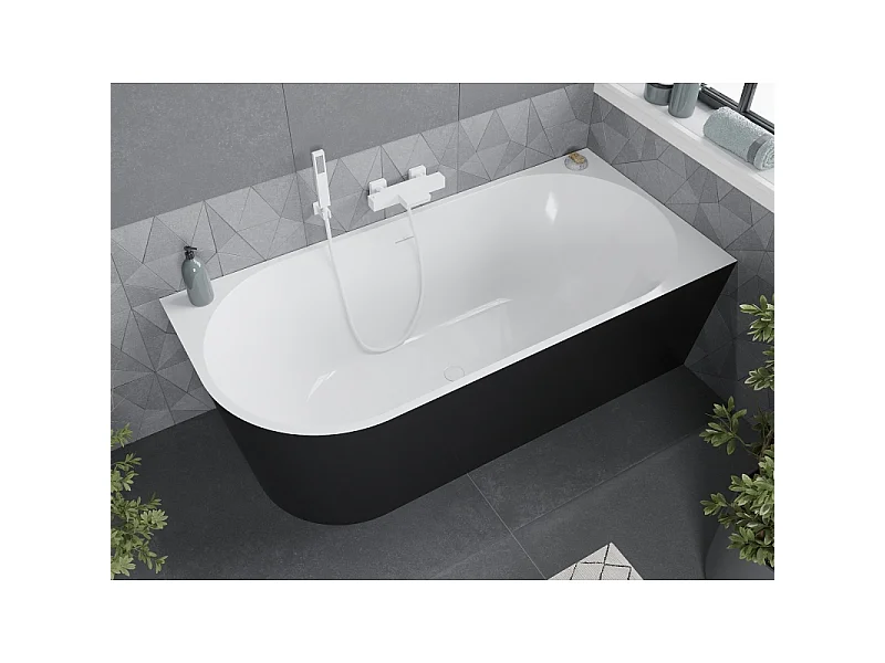Mexen Mia baignoire autoportante d'angle droite 170 x 80 cm, blanc/noir, trop-plein blanc - 52691708075P-20