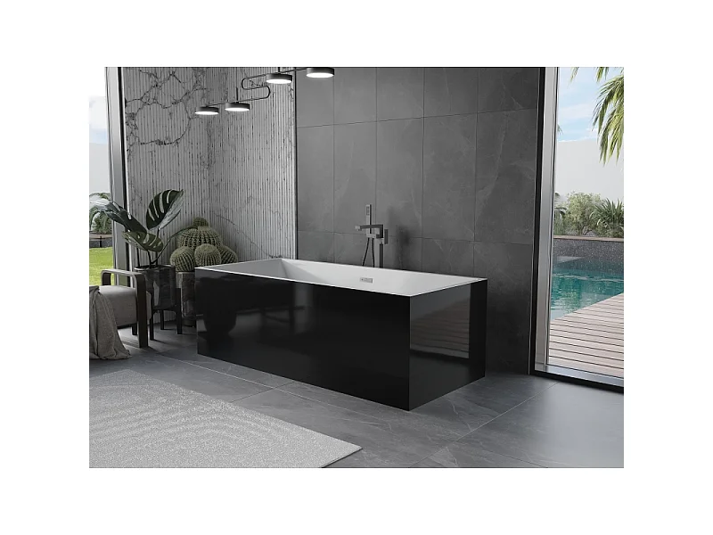 Mexen Vigo vrijstaande badkuip 178,5 x 80 cm, wit/zwart, overloop gun gray geborsteld - 51251788075-66