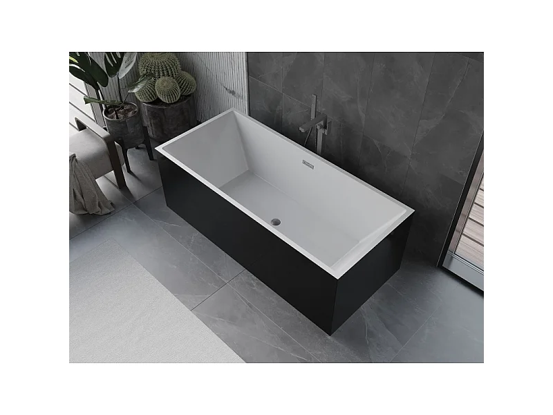 Mexen Vigo vrijstaande badkuip 178,5 x 80 cm, wit/zwart, overloop gun gray geborsteld - 51251788075-66