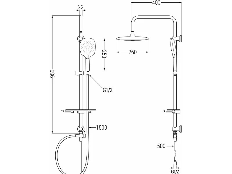 Mexen T22 bruserkolonne, krom - 798222293-00