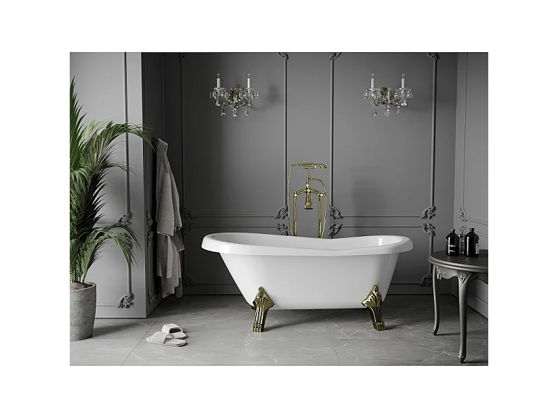 Mexen Retro free-standing bath 150 x 73 cm, white, gold legs - 53251507300-50