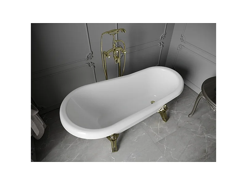 Mexen Retro free-standing bath 150 x 73 cm, white, gold legs - 53251507300-50