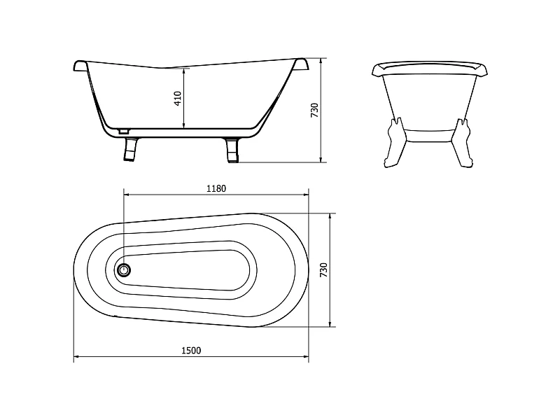 Mexen Retro free-standing bath 150 x 73 cm, white, gold legs - 53251507300-50