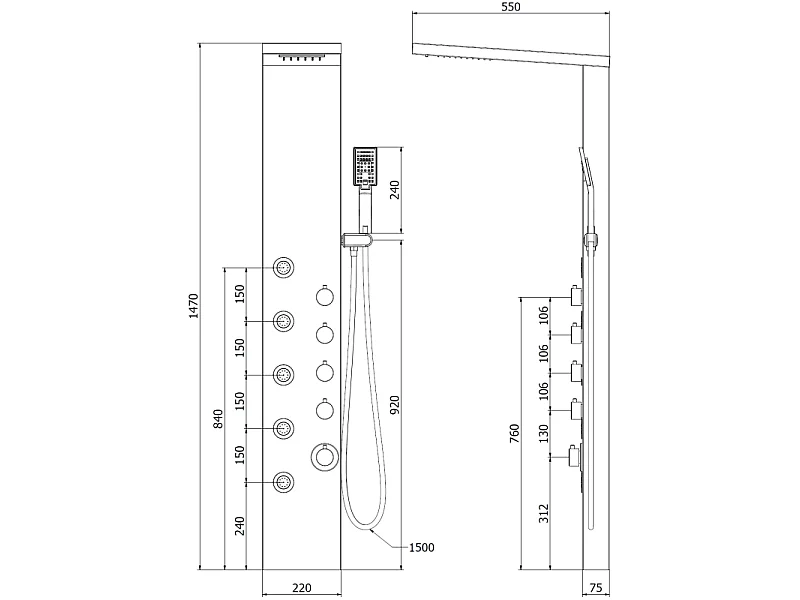 Panneau de douche Mexen Lando, chrome - 7611-04-00
