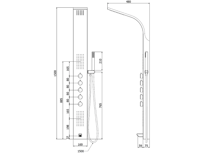 Mexen Timor panneau de douche avec bec, chrome - 7621-04-00