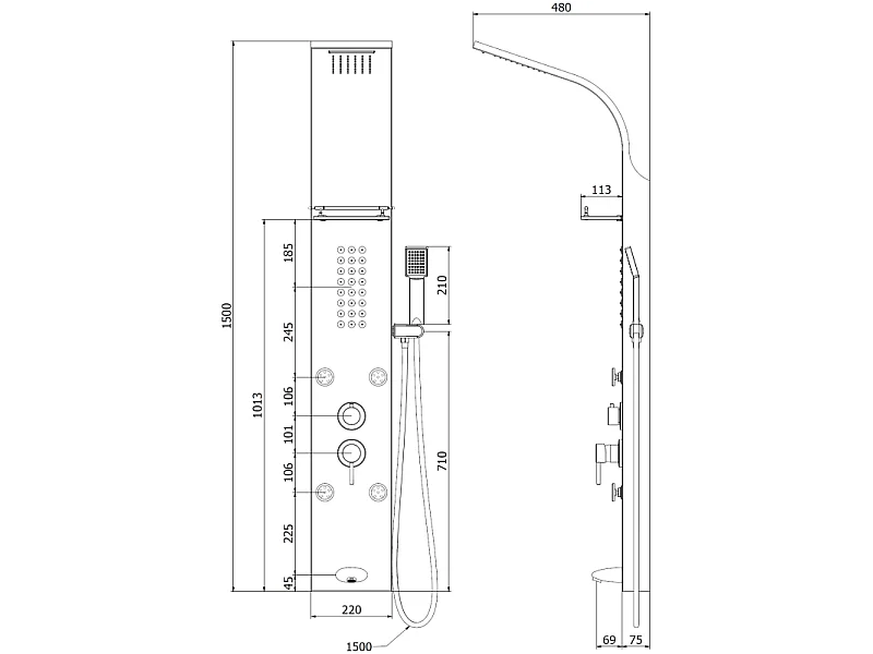 Mexen Adrox panneau de douche avec bec, chrome - 7613-04-00