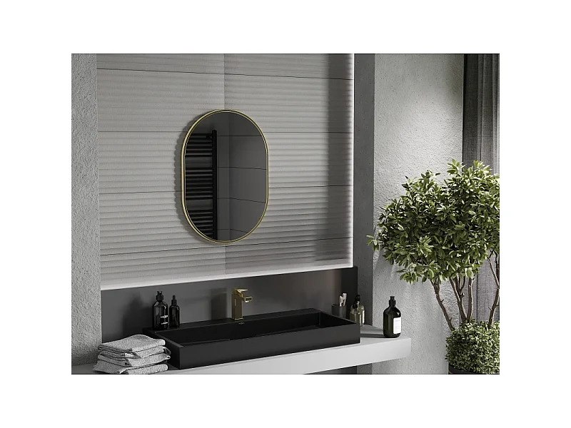 Mexen Loft Ovaler Badezimmer-Spiegel 70 x 50 cm, Goldrahmen - 9851-070-050-000-50