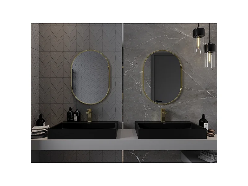 Mexen Loft Ovaler Badezimmer-Spiegel 70 x 50 cm, Goldrahmen - 9851-070-050-000-50