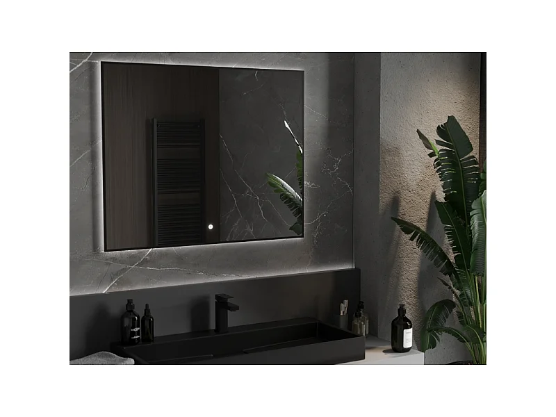 Mexen Erma miroir de salle de bain éclairé 100 x 80 cm, LED 6000K, antibuée, cadre noir - 9814-100-080-611-70