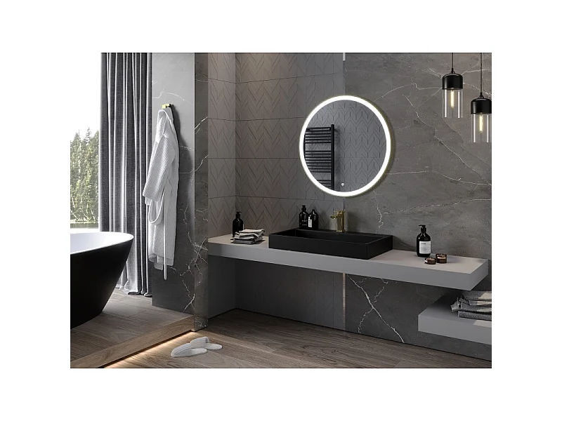 Mexen Esso Rundes beleuchtetes Badezimmerspiegel, 80 cm, LED 6000K, Antibeschlag, goldener Rahmen - 9825-080-080-611-50