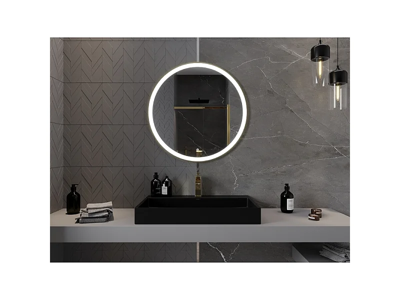 Mexen Esso Rundes beleuchtetes Badezimmerspiegel, 80 cm, LED 6000K, Antibeschlag, goldener Rahmen - 9825-080-080-611-50